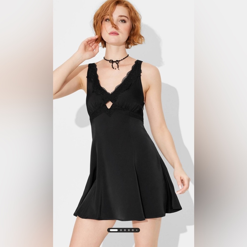 NWT Lace Trim Mini Slip Holiday Dress - Wild Fable Black XXS